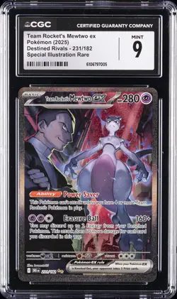 2025 POKEMON DRI SPECIAL ILLUSTRATION RARE #231 TEAM ROCKET'S MEWTWO EX CGC 9 - Image 1