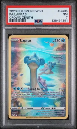 2023 POKEMON SWORD & SHIELD CROWN ZENITH #GG05 FULL ART/LAPRAS PSA 7 - Image 1