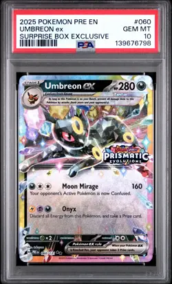 2025 POKEMON PRISMATIC EVOLUTIONS SURPRISE BOX EXCLUSIVE #060 UMBREON EX PSA 10 - Image 1