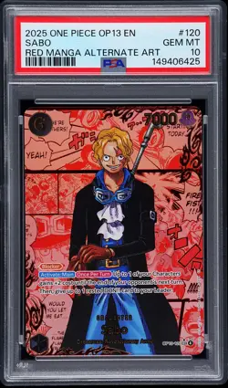 2025 ONE PIECE OP13-CARRYING ON HIS WILL RED MANGA ALTERNATE ART SABO PSA 10 - Image 1