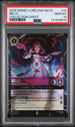 2025 DISNEY LORCANA P3-PROMO COLLECTION QUEST BELLE - ACCOMPLISHED MYSTIC PSA 10 - Image 1