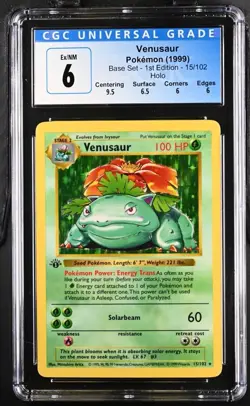 CGC 6 Venusaur 1999 Base Set 1st Edition Shadowless 15/102 Holo Pokemon Card - Image 1