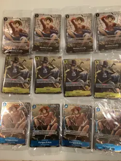 (12 Cards) One Piece Monkey.D.Luffy Sabo Ace SEALED Tin Promo cards lot Alt Art - Image 1