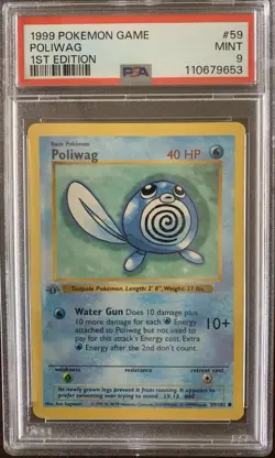 PSA MINT 9 Pokemon TCG Poliwag 059/102 Base Set (Shadowless) 1st Edition 1999 - Image 1