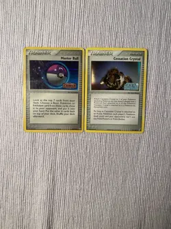 Pokemon TCG Master Ball And Cessation Crystal Reverse Holo Stamped Cards MP - Image 1