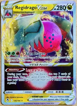 POKEMON SILVER TEMPEST REGIDRAGO VSTAR RARE HOLO 136/195 NM+ PACK FRESH - Image 1