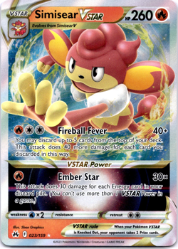 Pokemon TCG Simisear VSTAR 023/159 Crown Zenith Holo Rare Near Mint - Image 1