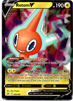 Pokemon TCG Rotom V 058/196 Lost Origin Holo Rare Near Mint - Image 1