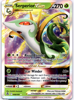 Pokemon TCG Serperior VSTAR 008/195 Silver Tempest Holo Rare Near Mint - Image 1