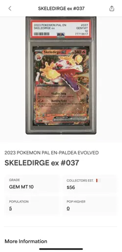PSA 10 Pokemon PAL EN Paldea Evolved - Skeledirge ex #037 Double Rare Graded - Image 3