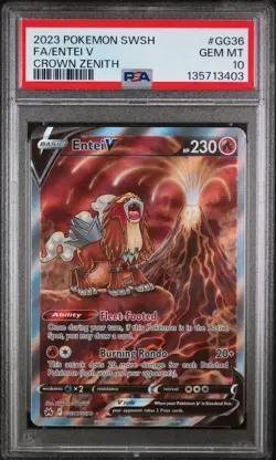 2023 POKEMON SWORD & SHIELD CROWN ZENITH #GG36 FULL ART/ENTEI V PSA 10 - Image 1