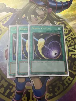 Yugioh! 3x NM Cosmic Cyclone (Quarter Century Secret Rare) RA02-EN061 - Image 1