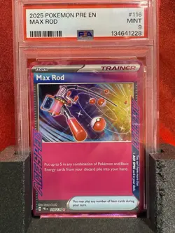 2025 Pokemon Prismatic Evolutions #116 Max Rod PSA 9 Mint Card - Image 1
