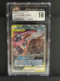 Pokemon TCG Greninja & Zoroark Tag Team GX 107/214 Unbroken Bonds CGC 10 - Image 1