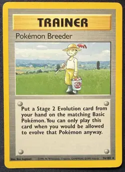 Pokemon TCG Trainer Pokemon Breeder 76/102 Base Set Unlimited Rare Vintage - Image 1