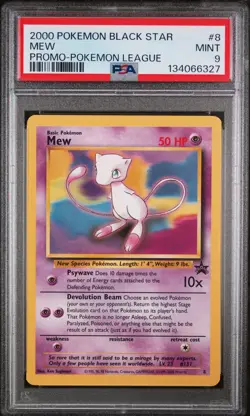 2000 POKEMON PROMO BLACK STAR POKEMON LEAGUE #8 MEW PSA 9 - Image 1
