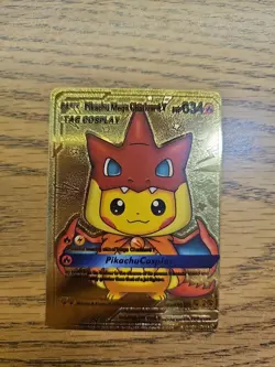 Pokemon Pikachu Mega Charizard Y Cosplay Gold Foil Fan Art HP634 - Image 1