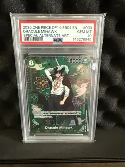 PSA 10 GEM MINT - ENG One Piece OP12-030 Dracule Mihawk OP14-EB 04 SP Alt Art SR - Image 1