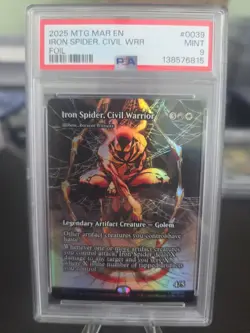 2025 MTG MARVEL'S SPIDER-MAN: SOURCE MAT FOIL IRON SPIDER, CIVIL WARRIOR PSA 9 - Image 1