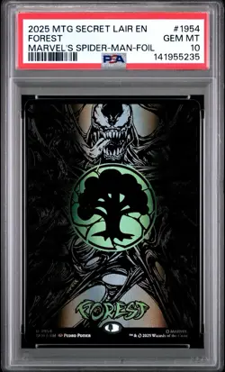 MTG Forest Raised Foil #1954 SLD x Spider-Man Venom Mana Symbiote PSA 10 - Image 1