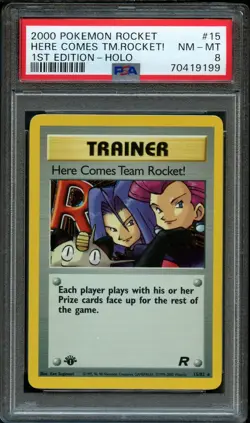 Pokemon Holo 1st Edition Here Comes Team Rocket! | PSA 8 NM - Mint | Team Rocket - Image 1