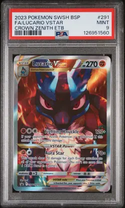 2023 Pokemon SWSH BSP FA/Lucario Vstar Crown Zenith ETB PSA 9 - Image 1