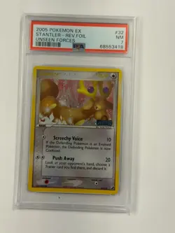 2005 POKEMON EX UNSEEN FORCES #32 STANTLER-REVERSE FOIL PSA 7 Graded Pokemon - Image 1