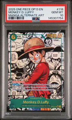 2025 ONE PIECE OP13-CARRYING ON HIS WILL #118 MONKEY D. LUFFY MANGA PSA 10 - Image 1