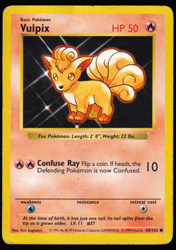 Vulpix 68/102 Shadowless Base Set 1999 Pokemon TCG Card HP - Image 1