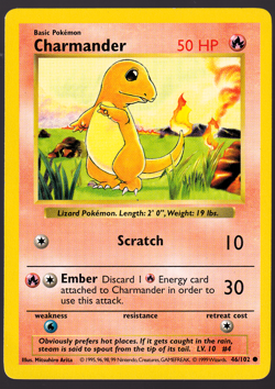 Charmander 46/102 Shadowless Base Set Pokemon Card 1999 MP - Image 1