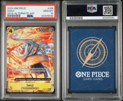 PSA 10 GEM MINT One Piece Card Game Kingdom of Intrigue Sanji Alt Art OP04-104 - Image 1