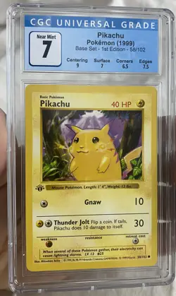 Pokemon Pikachu 58/102 - Base Set 1st Edition Shadowless - CGC 7 NM Yellow Cheek - Image 1