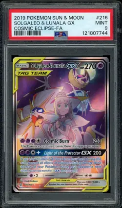 Pokemon PSA 9 Solgaleo & Lunala GX 216/236 Cosmic Eclipse Full Art Near Mint - Image 1