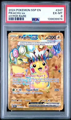 2024 POKEMON SSP EN-SURGING SPARKS HYPER RARE #247 PIKACHU EX PSA 6 - Image 1