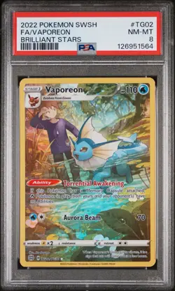 2022 Pokemon SWSH FA/Vaporeon Brilliant Stars PSA 8 - Image 1