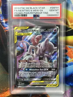 Pokemon Mewtwo & Mew GX Power Partnership Tins Full Art Sun & Moon SM191 PSA 10 - Image 1