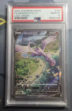 Pokemon Aerodactyl V 180/196 Alt Full Art SWSH Lost Origin 180 GEM MINT PSA 10 - Image 1