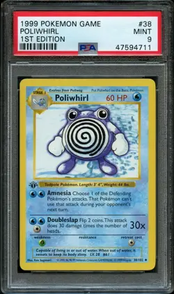 1999 Pokemon Base Set Poliwhirl 38/102 1st Edition Shadowless PSA 9 Mint - Image 1