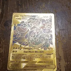 Pokemon Toon Charizard Blastoise Venusaur GX Gold Metal Full Art Card 60/100 - Image 1