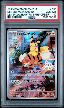 2023 POKEMON JPN SV-P PROMO #098 DETECTIVE PIKACHU PSA 10 - Image 1