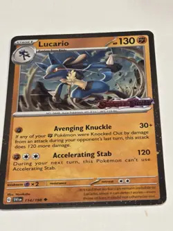 LUCARIO 114/198 Scarlet & Violet Stamp Holo Rare Pokemon Card TCG Near Mint - Image 2
