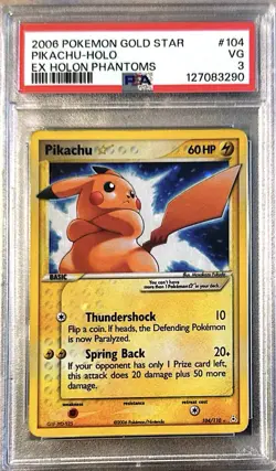 2006 Pokemon Gold Star EX Holon Phantoms Pikachu Holo #104 - PSA 3 - Image 1