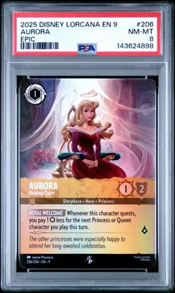 2025 DISNEY LORCANA EN 9-FABLED EPIC #206 AURORA - HOLDING COURT PSA 8 - Image 1