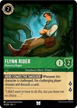 Disney Lorcana Flynn Rider Charming Rogue - 74/204 NM Non Foil First Chapter - Image 1