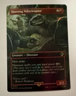MTG Hunting Velociraptor Borderless Foil Jurassic World Lost Caverns of Ixalan - Image 1