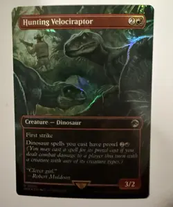 MTG Hunting Velociraptor Borderless Foil Jurassic World Lost Caverns of Ixalan - Image 2