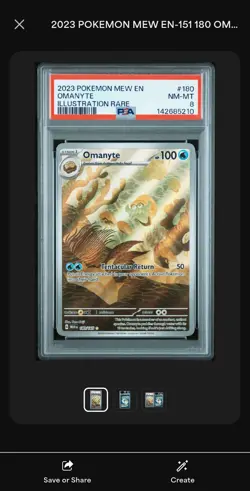2023 Pokemon Omanyte 180/165 Scarlet & Violet 151 Holo PSA 8 NM-MT Full Art - Image 1