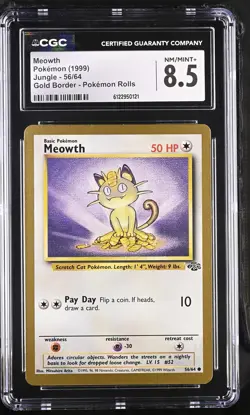 CGC 8.5 Meowth 1999 Jungle 56/64 Gold Border Pokemon Card - Image 1