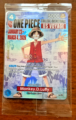 One Piece Monkey D. Luffy US Voyage College Basketball Promo Card Sealed - Image 1