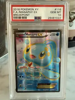 2016 POKEMON XY BREAKPOINT MANAPHY EX #116 FULL ART PSA 10 GEM MINT - Image 1